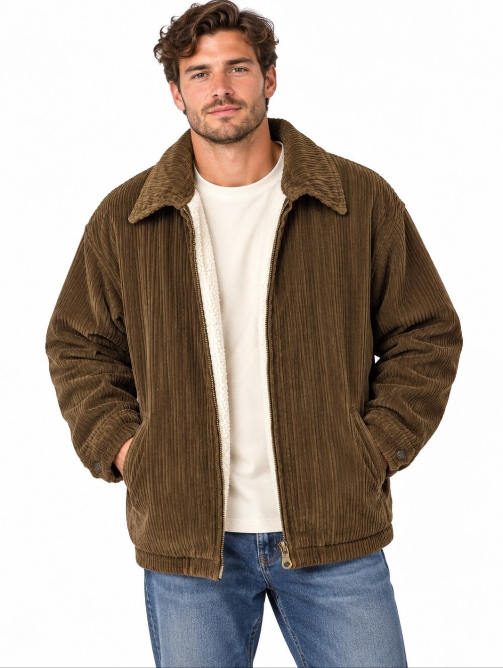Vintage Protest Mens XL Brown Corduroy Sherpa Lined Jacket Y2K Full Zip